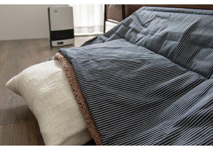 こたつ布団 正方形 ヒッコリーストライプ 190×190cm 薄掛け マイクロファイバー ボア 北欧 おしゃれ あったか 暖かい 省スペース 収納 天板サイズ80×80cm以下 こたつ 掛け布団 ふとん コタツ 炬燵 暖房