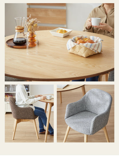 ダイニング5点セット ダイニングテーブル ダイニングチェア4脚 セット ダイニングセット 丸型 円形 テーブル 天然木 回転式チェア 木製 4人 食卓 ファブリック ウッドダイニング(代引不可)