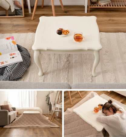 こたつ 石英管ヒーター 幅70cm 正方形 テーブル 猫脚 節電 おしゃれ 白 ホワイト スイッチ シンプル オールシーズン 木製 天然木 やぐら 一人暮らし リビング ソファ 座椅子 女性 コタツ 炬燵(代引不可)