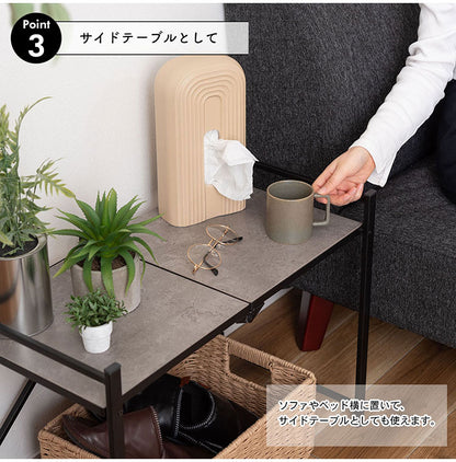 石目調フォールディングレンジラック LFS-53 東谷 フォールディングレンジラック レンジ台 2段 折りたたみ キッチンラック シェルフ 棚 オープンラック レンジラック オーブンラック 本棚(代引不可)