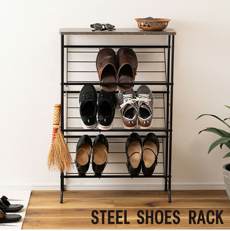 石目調シューズ・ディスプレイラック LFS-55 東谷 シューズラック 3段 幅60cm 靴箱 棚 ディスプレイラック オープンラック オープンシェルフ マガジンラック スチールラック 下駄箱 靴箱 玄関収納(代引不可)