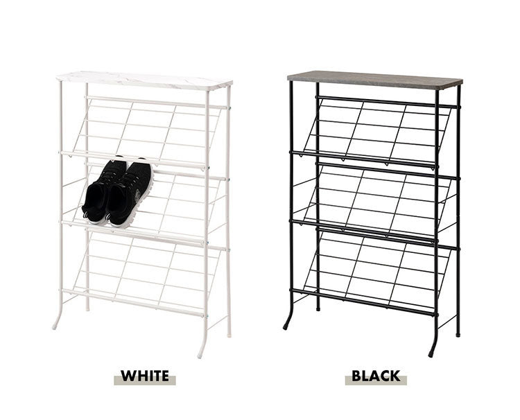 石目調シューズ・ディスプレイラック LFS-55 東谷 シューズラック 3段 幅60cm 靴箱 棚 ディスプレイラック オープンラック オープンシェルフ マガジンラック スチールラック 下駄箱 靴箱 玄関収納(代引不可)