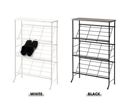 石目調シューズ・ディスプレイラック LFS-55 東谷 シューズラック 3段 幅60cm 靴箱 棚 ディスプレイラック オープンラック オープンシェルフ マガジンラック スチールラック 下駄箱 靴箱 玄関収納(代引不可)