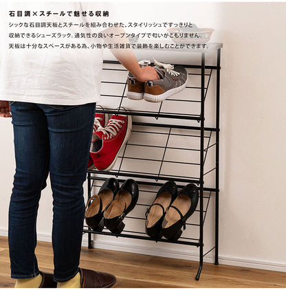 石目調シューズ・ディスプレイラック LFS-55 東谷 シューズラック 3段 幅60cm 靴箱 棚 ディスプレイラック オープンラック オープンシェルフ マガジンラック スチールラック 下駄箱 靴箱 玄関収納(代引不可)