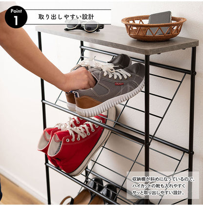 石目調シューズ・ディスプレイラック LFS-55 東谷 シューズラック 3段 幅60cm 靴箱 棚 ディスプレイラック オープンラック オープンシェルフ マガジンラック スチールラック 下駄箱 靴箱 玄関収納(代引不可)