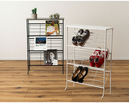 石目調シューズ・ディスプレイラック LFS-55 東谷 シューズラック 3段 幅60cm 靴箱 棚 ディスプレイラック オープンラック オープンシェルフ マガジンラック スチールラック 下駄箱 靴箱 玄関収納(代引不可)