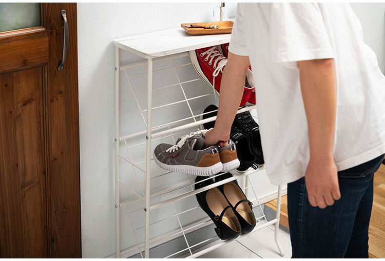 石目調シューズ・ディスプレイラック LFS-55 東谷 シューズラック 3段 幅60cm 靴箱 棚 ディスプレイラック オープンラック オープンシェルフ マガジンラック スチールラック 下駄箱 靴箱 玄関収納(代引不可)