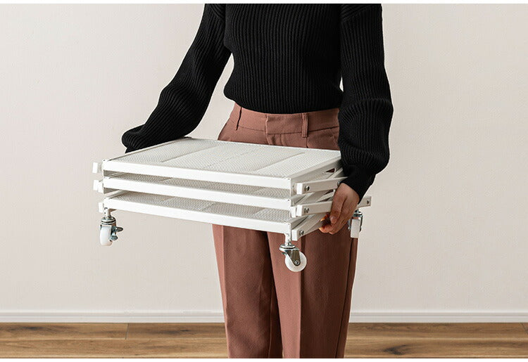 フォールディングラック LFS-56 東谷 ラック 折りたたみ 折りたたみラック キャスター ストッパー付き 高さ調整 3段 スチール アイアン シンプル モダン ブラック 黒(代引不可)