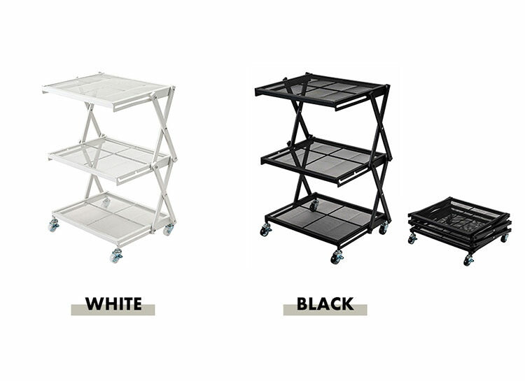 フォールディングラック LFS-56 東谷 ラック 折りたたみ 折りたたみラック キャスター ストッパー付き 高さ調整 3段 スチール アイアン シンプル モダン ブラック 黒(代引不可)