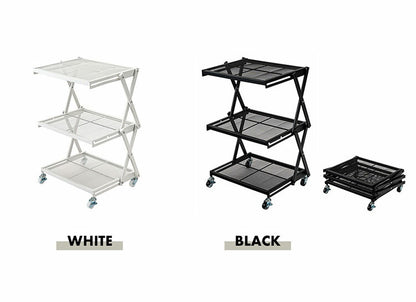 フォールディングラック LFS-56 東谷 ラック 折りたたみ 折りたたみラック キャスター ストッパー付き 高さ調整 3段 スチール アイアン シンプル モダン ブラック 黒(代引不可)