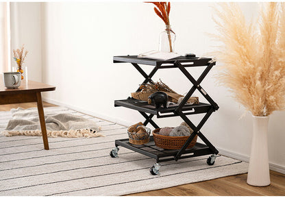 フォールディングラック LFS-56 東谷 ラック 折りたたみ 折りたたみラック キャスター ストッパー付き 高さ調整 3段 スチール アイアン シンプル モダン ブラック 黒(代引不可)