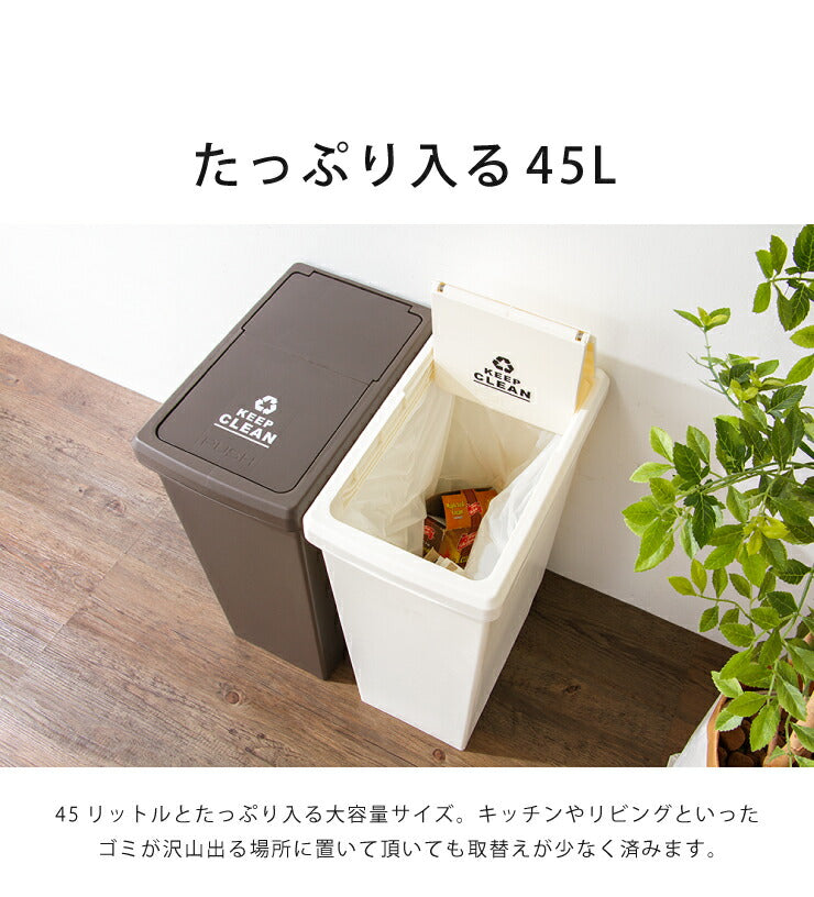 スライドペール 45L ふた付き 幅27cm 45リットル ごみ箱 ダストボックス キッチン スリム コンパクト プラスチック 角型 縦型(代引不可)