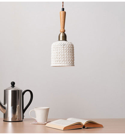 ライト 照明 ライト LED対応 天然木 陶器 吊り下げ式 ペンダントライト リビング キッチン おしゃれ レトロ ダイニング 寝室 カフェ 天井照明 ホワイト 白 シンプル 長さ調節(代引不可)