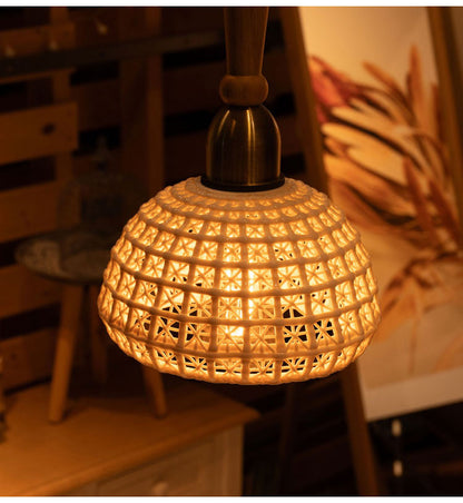 ライト 照明 ライト LED対応 天然木 陶器 吊り下げ式 ペンダントライト リビング キッチン おしゃれ レトロ ダイニング 寝室 カフェ 天井照明 ホワイト 白 シンプル 長さ調節(代引不可)