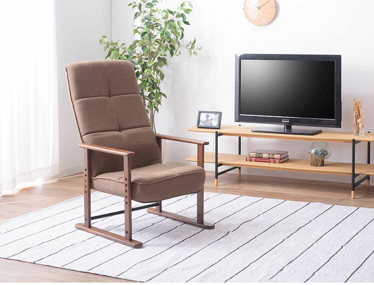 高座椅子 座いす チェア チェアー イス 椅子 脚付き リクライニング ハイバック 高齢者 おしゃれ 高さ調節 アーム付き 肘付き 木製 ファブリック 和風 和室 一人用 コンパクト グレー ブラウン 新生活(代引不可)