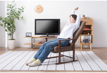 高座椅子 座いす チェア チェアー イス 椅子 脚付き リクライニング ハイバック 高齢者 おしゃれ 高さ調節 アーム付き 肘付き 木製 ファブリック 和風 和室 一人用 コンパクト グレー ブラウン 新生活(代引不可)