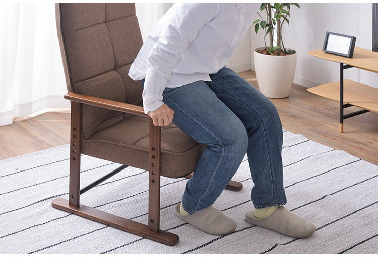 高座椅子 座いす チェア チェアー イス 椅子 脚付き リクライニング ハイバック 高齢者 おしゃれ 高さ調節 アーム付き 肘付き 木製 ファブリック 和風 和室 一人用 コンパクト グレー ブラウン 新生活(代引不可)