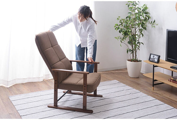 高座椅子 座いす チェア チェアー イス 椅子 脚付き リクライニング ハイバック 高齢者 おしゃれ 高さ調節 アーム付き 肘付き 木製 ファブリック 和風 和室 一人用 コンパクト グレー ブラウン 新生活(代引不可)