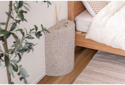 サイドテーブル 幅40cm 繊維板 おしゃれ シンプル シック モダン テラゾー柄 おしゃれ かわいい 角丸 ライトグレー ホワイト リビング ダイニング 寝室(代引不可)