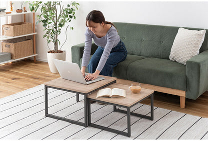 ネストテーブル MIP-15D 東谷 ネストテーブル テーブル 机 ダブル 正方形 リビングテーブル ローテーブル センターテーブル ソファテーブル コンパクト 木目 ナチュラル スチール シンプル ワイド(代引不可)