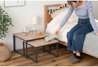 ネストテーブル MIP-15D 東谷 ネストテーブル テーブル 机 ダブル 正方形 リビングテーブル ローテーブル センターテーブル ソファテーブル コンパクト 木目 ナチュラル スチール シンプル ワイド(代引不可)