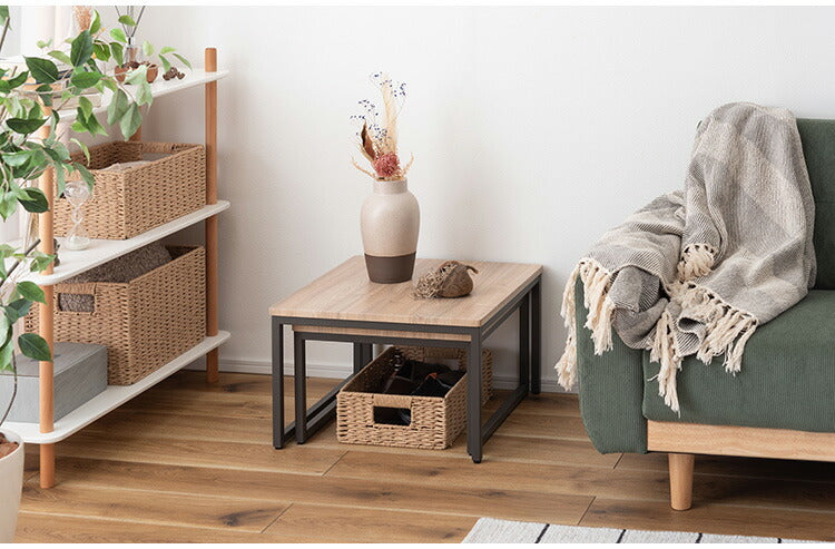 ネストテーブル MIP-15D 東谷 ネストテーブル テーブル 机 ダブル 正方形 リビングテーブル ローテーブル センターテーブル ソファテーブル コンパクト 木目 ナチュラル スチール シンプル ワイド(代引不可)