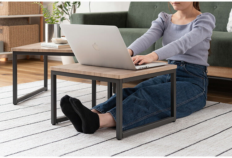 ネストテーブル MIP-15D 東谷 ネストテーブル テーブル 机 ダブル 正方形 リビングテーブル ローテーブル センターテーブル ソファテーブル コンパクト 木目 ナチュラル スチール シンプル ワイド(代引不可)