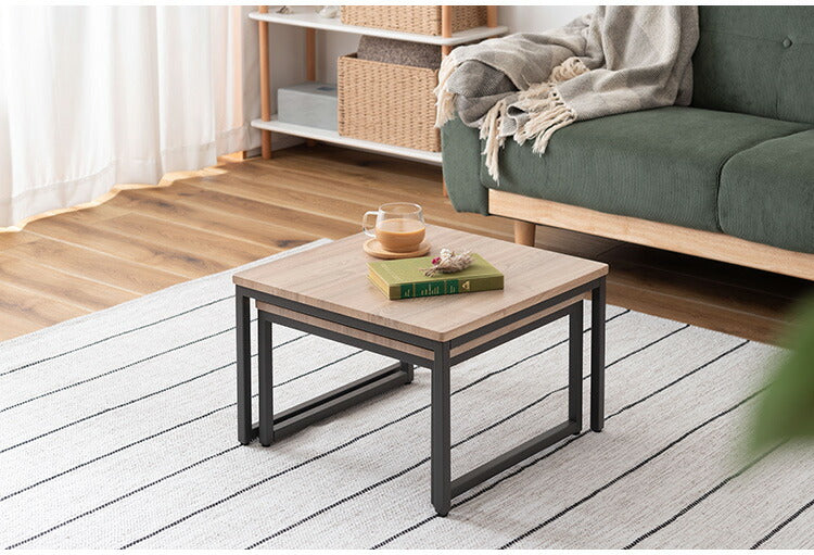 ネストテーブル MIP-15D 東谷 ネストテーブル テーブル 机 ダブル 正方形 リビングテーブル ローテーブル センターテーブル ソファテーブル コンパクト 木目 ナチュラル スチール シンプル ワイド(代引不可)