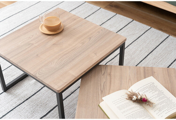 ネストテーブル MIP-15D 東谷 ネストテーブル テーブル 机 ダブル 正方形 リビングテーブル ローテーブル センターテーブル ソファテーブル コンパクト 木目 ナチュラル スチール シンプル ワイド(代引不可)