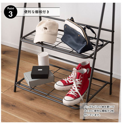 ハンガーラック MIP-58 東谷 部屋干し スリム 棚板付き 2段 コンパクト 幅60cm 省スペース 薄型 スチール 玄関 リビング 洋服掛け 衣類収納 ホワイト 押し入れ 軽量 推し活 ランドセル(代引不可)