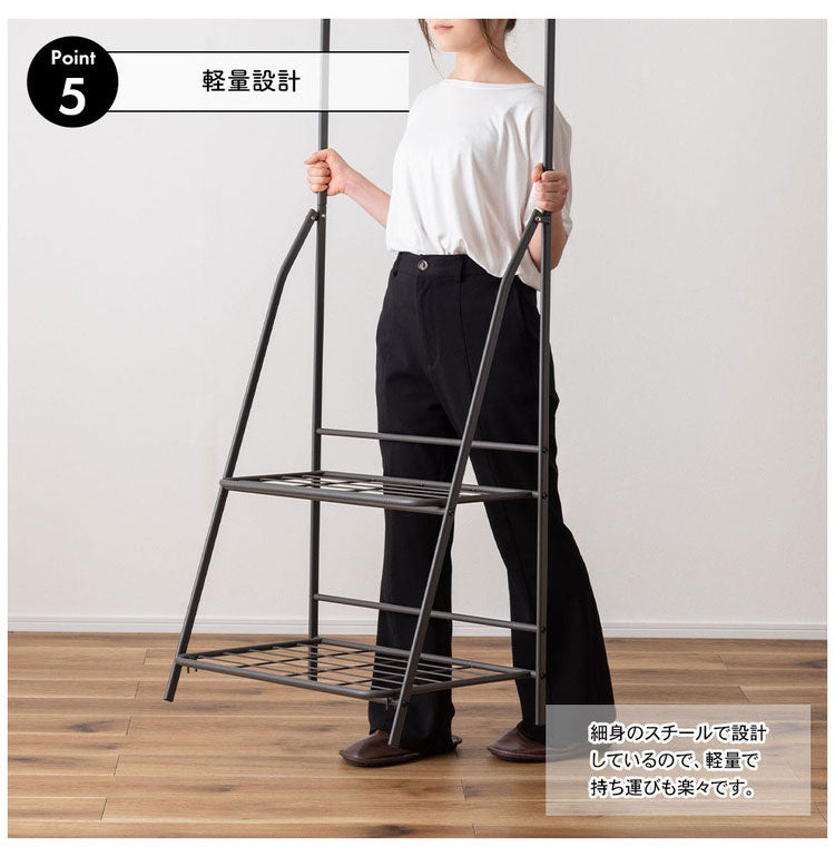 ハンガーラック MIP-58 東谷 部屋干し スリム 棚板付き 2段 コンパクト 幅60cm 省スペース 薄型 スチール 玄関 リビング 洋服掛け 衣類収納 ホワイト 押し入れ 軽量 推し活 ランドセル(代引不可)