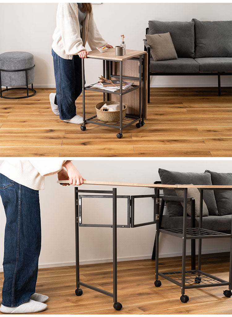 バタフライデスク 北欧 おしゃれ シンプル デザイン 棚 ナチュラル デスク オープンラック 1台2役 2WAY テーブル 多機能 サイドテーブル ワゴン キャスター付き 目隠し収納 スチール 広々天板 作業台(代引不可)