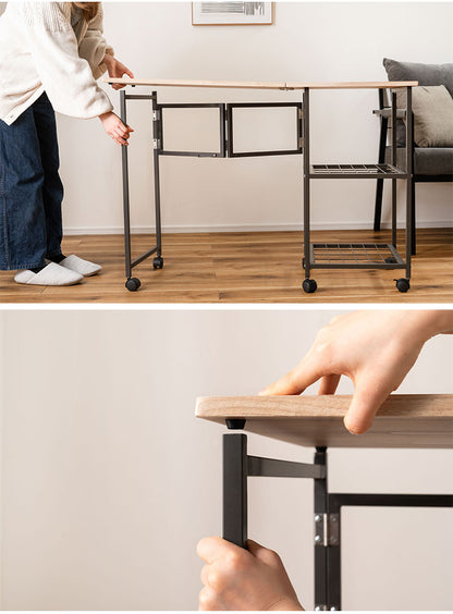 バタフライデスク 北欧 おしゃれ シンプル デザイン 棚 ナチュラル デスク オープンラック 1台2役 2WAY テーブル 多機能 サイドテーブル ワゴン キャスター付き 目隠し収納 スチール 広々天板 作業台(代引不可)