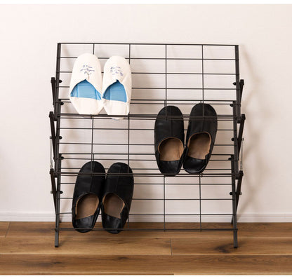 フォールディングシューズラック シューズラック 靴 くつ ラック シューズ スリム 玄関 収納 すっきり シンプル 省スペース スチール 金属 おしゃれ コンパクト 通気性 機能性 ストッパー付き 本棚(代引不可)