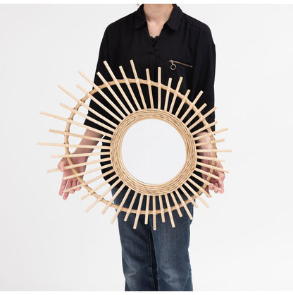 ラタンミラー ミラー 鏡 姿見 壁掛け ウォールミラー 丸型 円型 ラタン 籐 シンプル おしゃれ ナチュラル インテリア 省スペース 新生活 一人暮らし(代引不可)