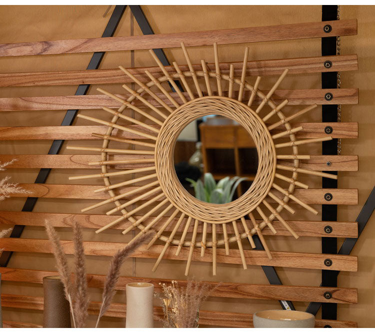 ラタンミラー ミラー 鏡 姿見 壁掛け ウォールミラー 丸型 円型 ラタン 籐 シンプル おしゃれ ナチュラル インテリア 省スペース 新生活 一人暮らし(代引不可)