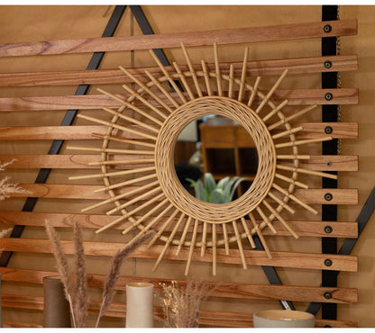 ラタンミラー ミラー 鏡 姿見 壁掛け ウォールミラー 丸型 円型 ラタン 籐 シンプル おしゃれ ナチュラル インテリア 省スペース 新生活 一人暮らし(代引不可)