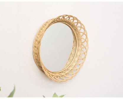 ラタンミラー ミラー 鏡 姿見 壁掛け ウォールミラー 丸型 円型 ラタン 籐 シンプル おしゃれ ナチュラル インテリア 省スペース 新生活 一人暮らし(代引不可)