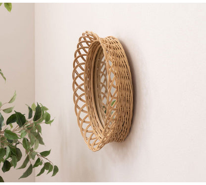 ラタンミラー ミラー 鏡 姿見 壁掛け ウォールミラー 丸型 円型 ラタン 籐 シンプル おしゃれ ナチュラル インテリア 省スペース 新生活 一人暮らし(代引不可)