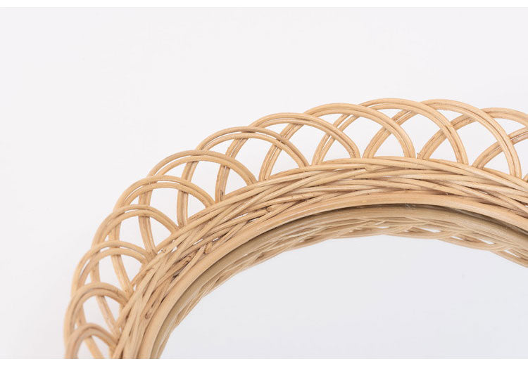 ラタンミラー ミラー 鏡 姿見 壁掛け ウォールミラー 丸型 円型 ラタン 籐 シンプル おしゃれ ナチュラル インテリア 省スペース 新生活 一人暮らし(代引不可)