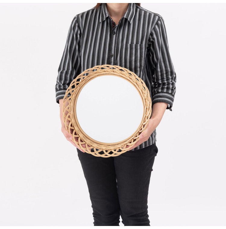 ラタンミラー ミラー 鏡 姿見 壁掛け ウォールミラー 丸型 円型 ラタン 籐 シンプル おしゃれ ナチュラル インテリア 省スペース 新生活 一人暮らし(代引不可)