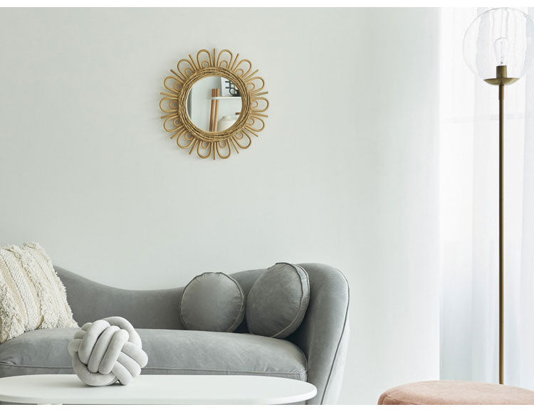 ラタンミラー ミラー 鏡 姿見 壁掛け ウォールミラー スタンド 丸型 円型 ラタン 籐 シンプル おしゃれ ナチュラル インテリア 省スペース 新生活 一人暮らし(代引不可)