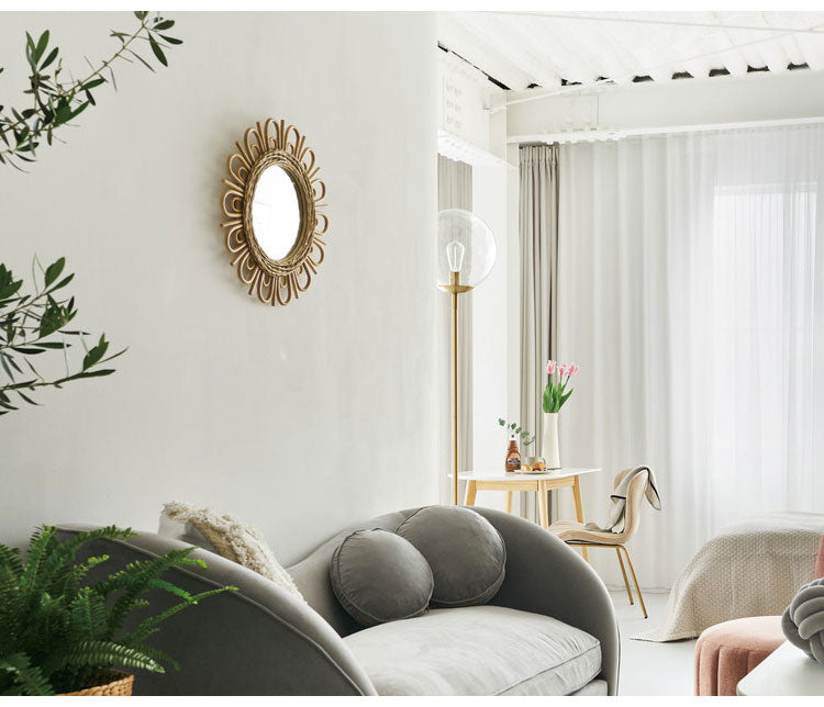 ラタンミラー ミラー 鏡 姿見 壁掛け ウォールミラー スタンド 丸型 円型 ラタン 籐 シンプル おしゃれ ナチュラル インテリア 省スペース 新生活 一人暮らし(代引不可)