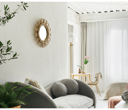 ラタンミラー ミラー 鏡 姿見 壁掛け ウォールミラー スタンド 丸型 円型 ラタン 籐 シンプル おしゃれ ナチュラル インテリア 省スペース 新生活 一人暮らし(代引不可)