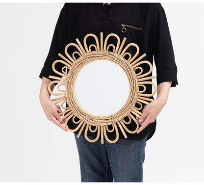 ラタンミラー ミラー 鏡 姿見 壁掛け ウォールミラー スタンド 丸型 円型 ラタン 籐 シンプル おしゃれ ナチュラル インテリア 省スペース 新生活 一人暮らし(代引不可)