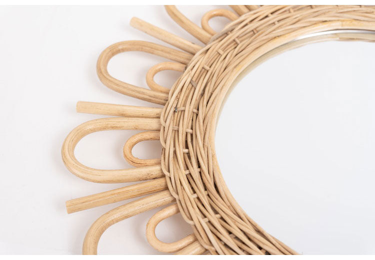 ラタンミラー ミラー 鏡 姿見 壁掛け ウォールミラー スタンド 丸型 円型 ラタン 籐 シンプル おしゃれ ナチュラル インテリア 省スペース 新生活 一人暮らし(代引不可)