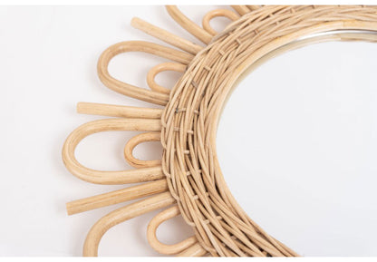 ラタンミラー ミラー 鏡 姿見 壁掛け ウォールミラー スタンド 丸型 円型 ラタン 籐 シンプル おしゃれ ナチュラル インテリア 省スペース 新生活 一人暮らし(代引不可)