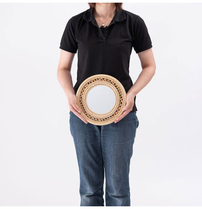 ラタンミラー スタンド付き ミラー 鏡 姿見 スタンド スタンド付き 丸型 円型 ラタン 籐 インテリア 省スペース 新生活 一人暮らし(代引不可)