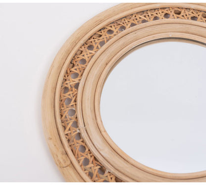 ラタンミラー スタンド付き ミラー 鏡 姿見 スタンド スタンド付き 丸型 円型 ラタン 籐 インテリア 省スペース 新生活 一人暮らし(代引不可)