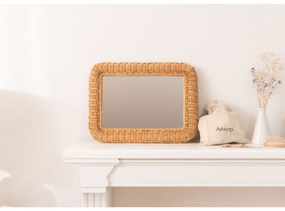 ラタンミラー ミラー 鏡 姿見 壁掛け ウォールミラー 丸型 円型 ラタン 籐 シンプル おしゃれ ナチュラル インテリア 省スペース 新生活 一人暮らし(代引不可)